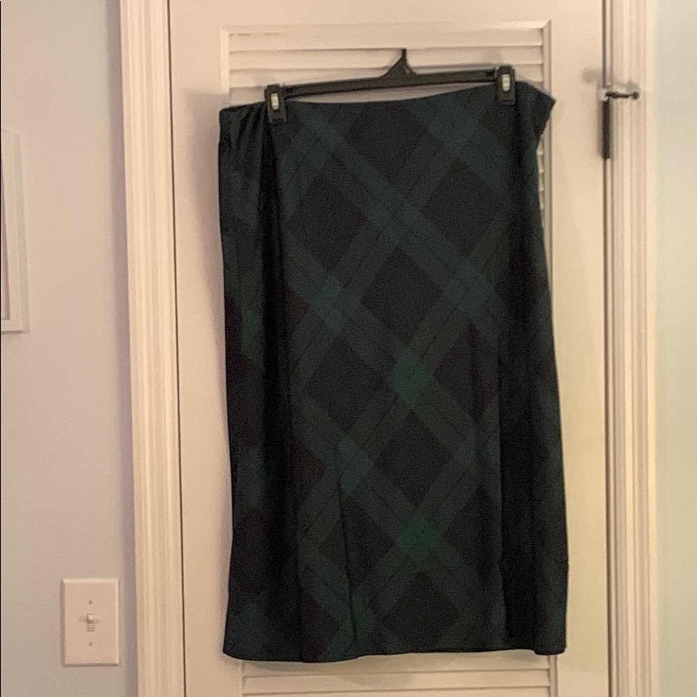 J. Crew Green and Navy Midi Pencil Skirt for Work
